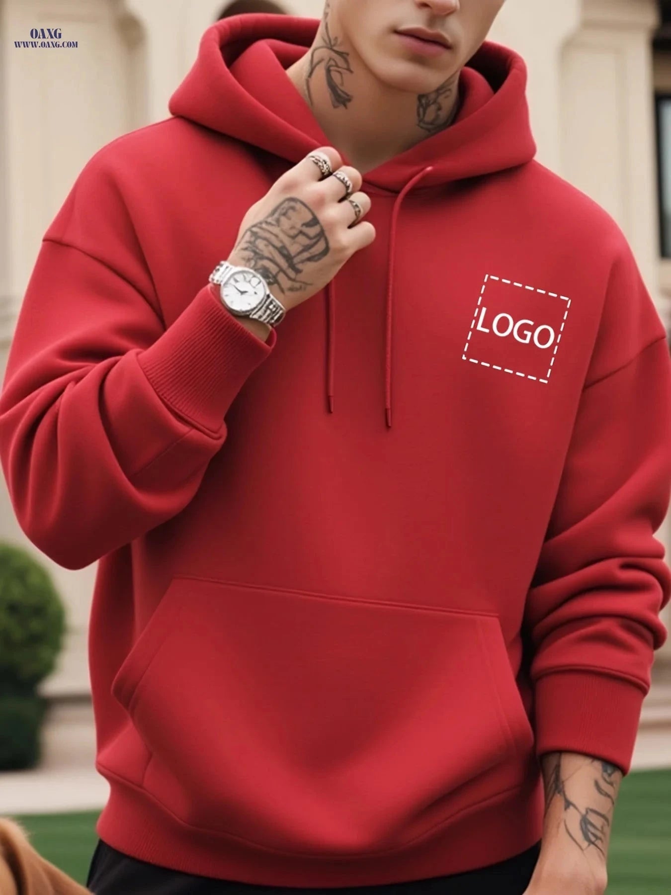Custom Men's Hooded Sweatshirt - Playful & Casual Loose Fit   OAXG 