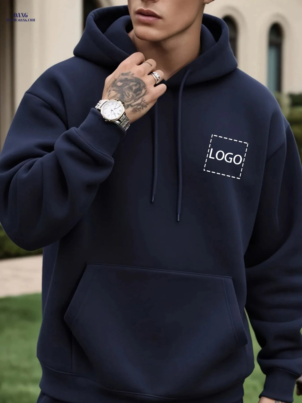 Custom Men's Hooded Sweatshirt - Playful & Casual Loose Fit   OAXG 