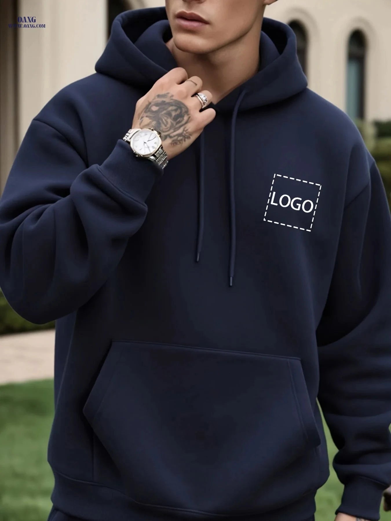 Custom Men's Hooded Sweatshirt - Playful & Casual Loose Fit   OAXG 