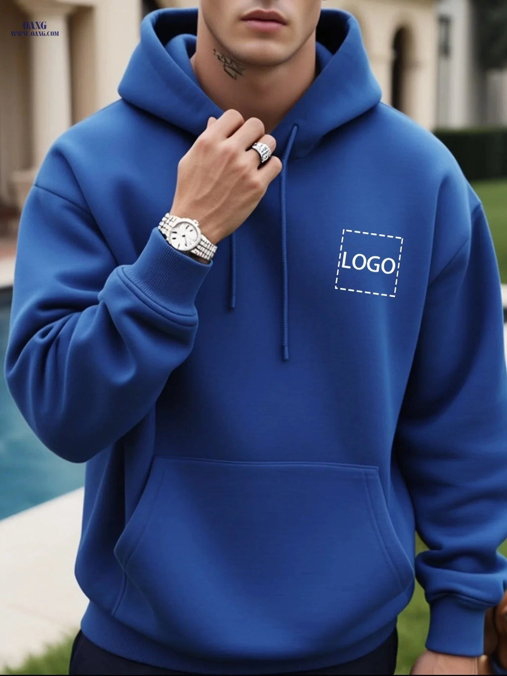 Custom Men's Hooded Sweatshirt - Playful & Casual Loose Fit   OAXG Navy Color / FR S