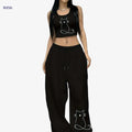 Cute Cat Pattern Sports Set for Women - Casual Pants & Tank Top   OAXG 