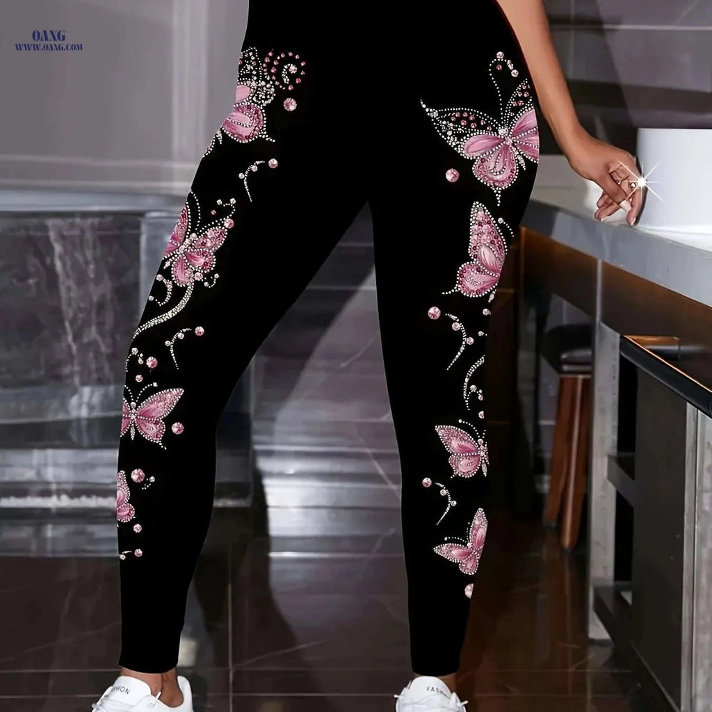 Daerling Women's Fashion Leggings - Elegant Print, All-Season Comfort   OAXG Black / S