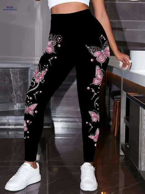 Daerling Women's Fashion Leggings - Elegant Print, All-Season Comfort   OAXG Black / S