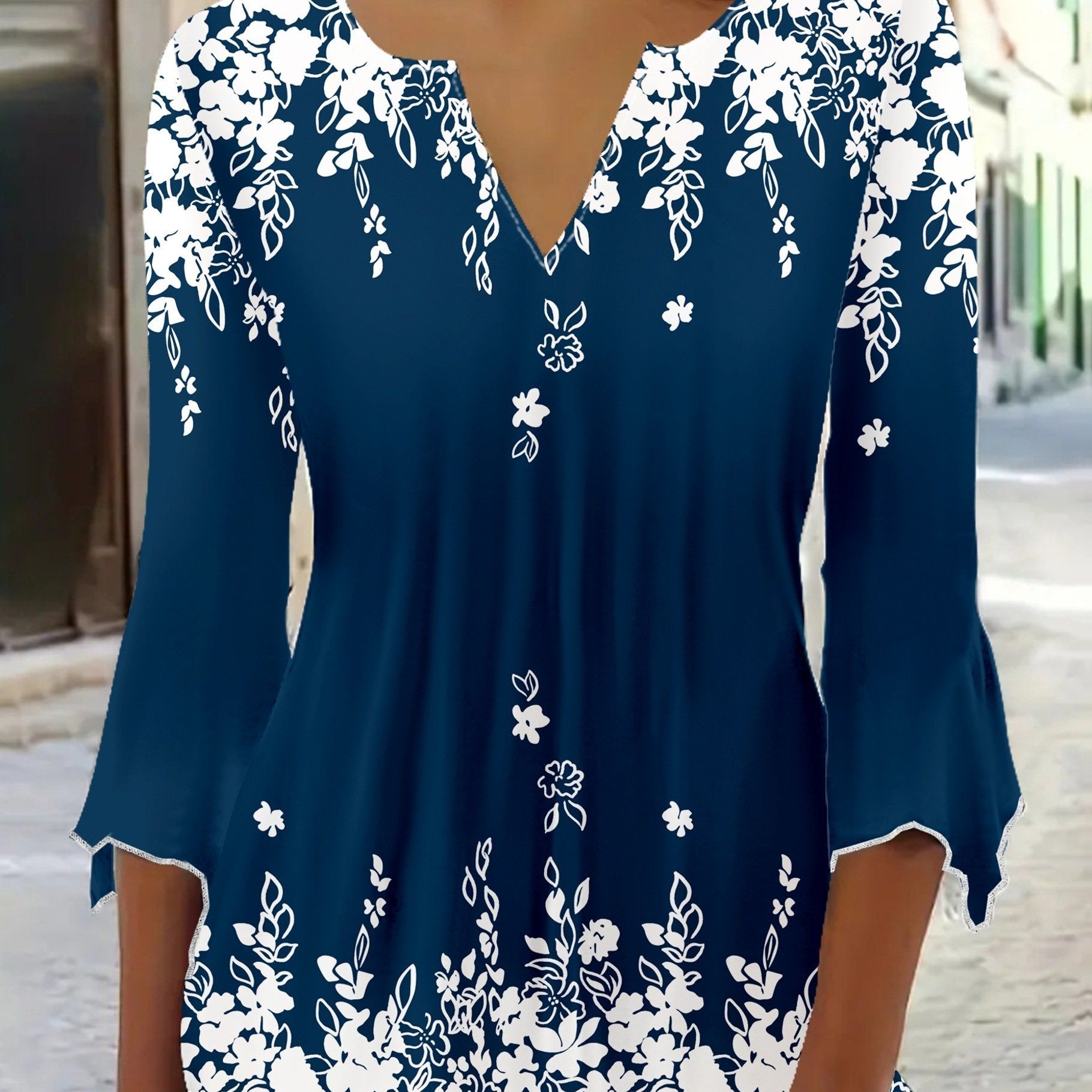 Deep Blue Flower Shadow Dress   OAXG Multicolor / S