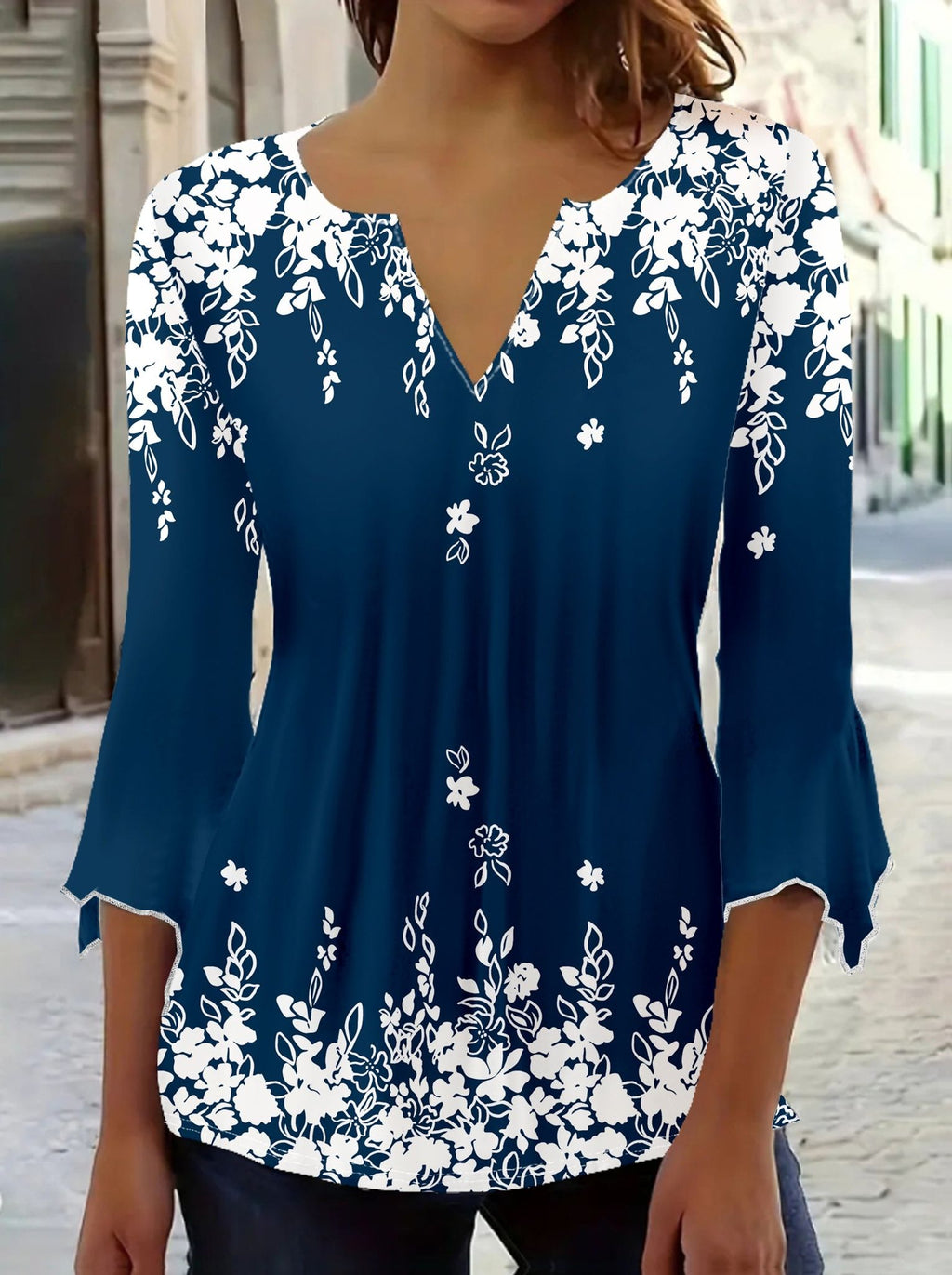 Deep Blue Flower Shadow Dress   OAXG Multicolor / S