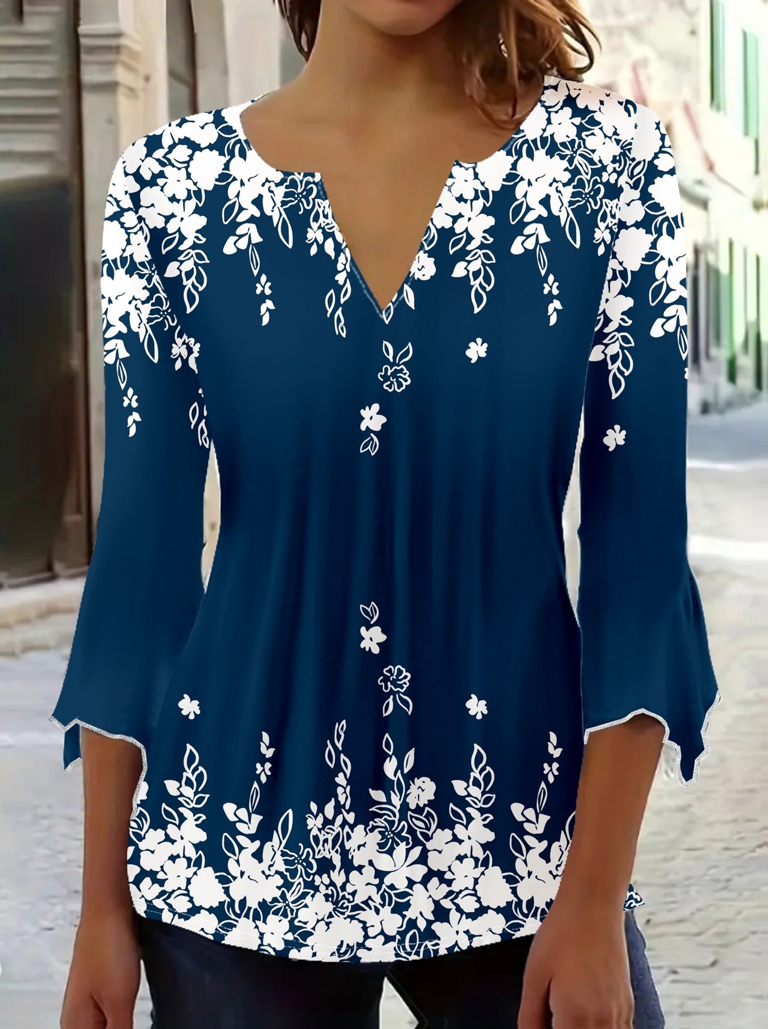 Deep Blue Flower Shadow Dress   OAXG Multicolor / S