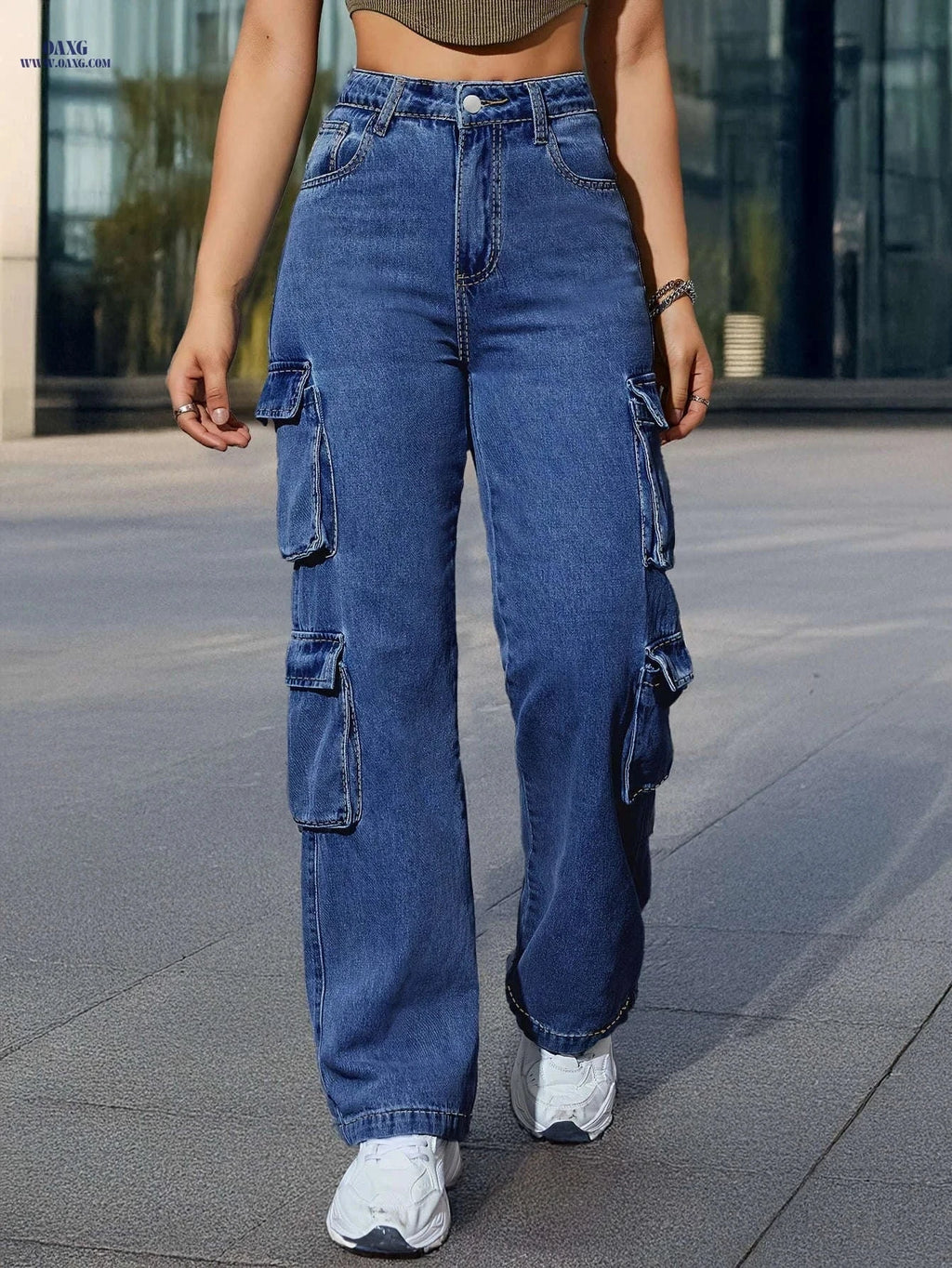 Deep Blue Multi-Pocket Cargo Pants - Stylish All-Season Essential   OAXG Dark Blue / XS