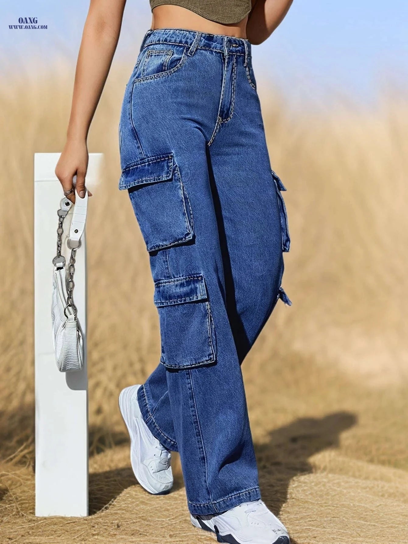 Deep Blue Multi-Pocket Cargo Pants - Stylish All-Season Essential   OAXG Dark Blue / XS