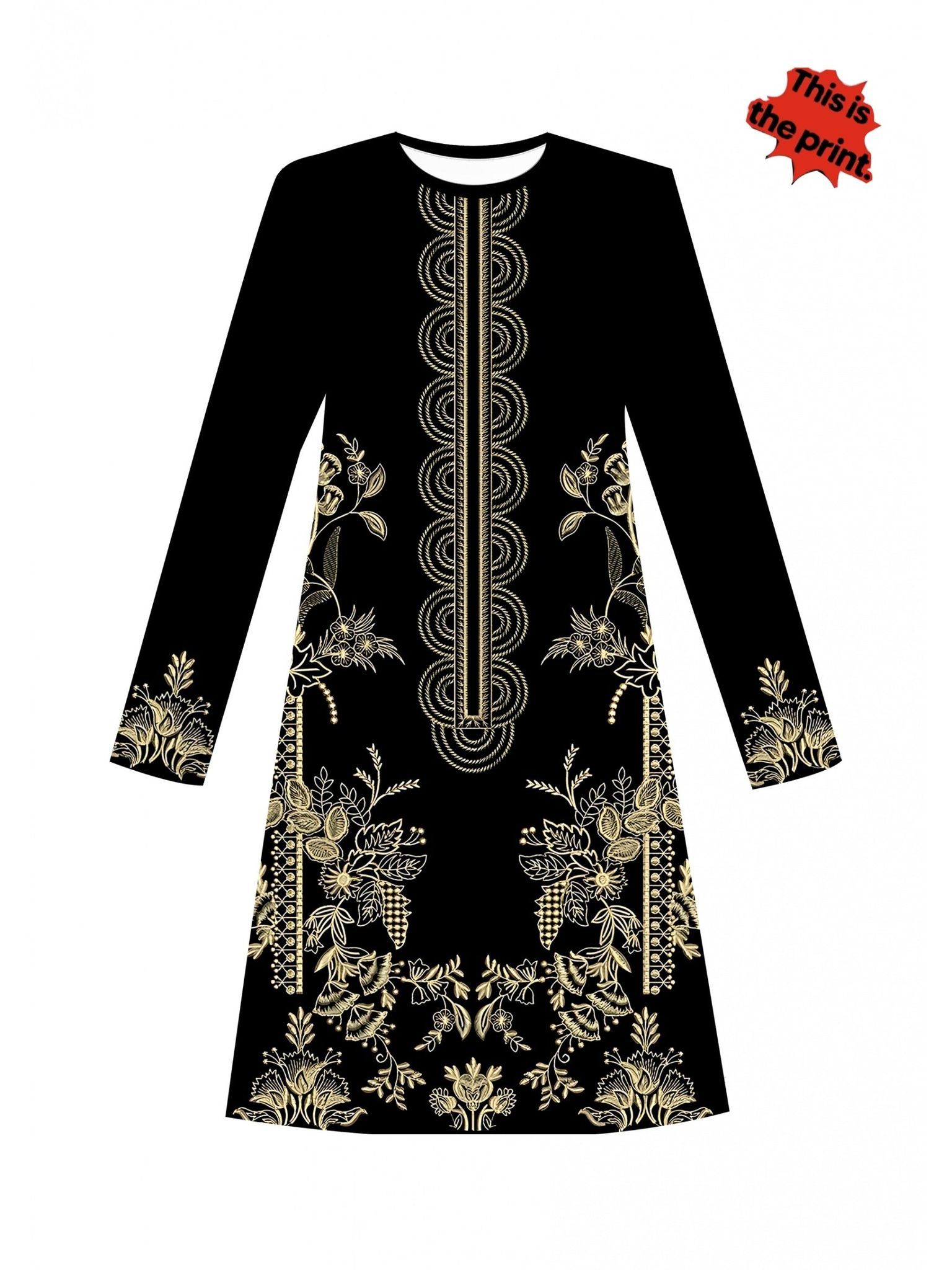 Digital Print Women's Top, Vintage Floral Pattern, Round Neck Long Sleeve with Long Hem and Slit, Artistic Loose Fit Blouse for Daily Wear   OAXG Mixed colors / S