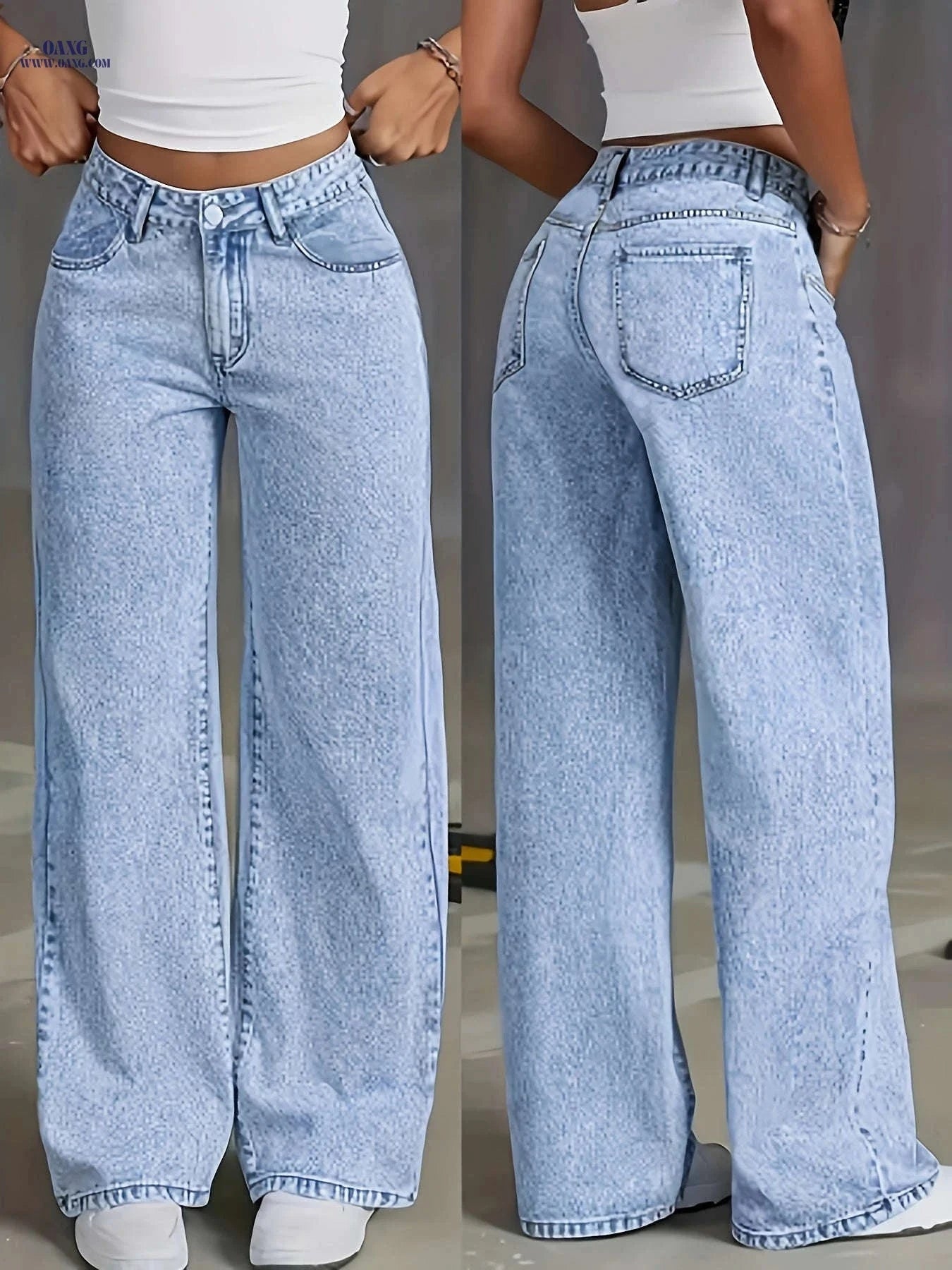 DINGDI's Women's High Waisted Wide Leg Jeans - Acid Washed Comfort Fit   OAXG 