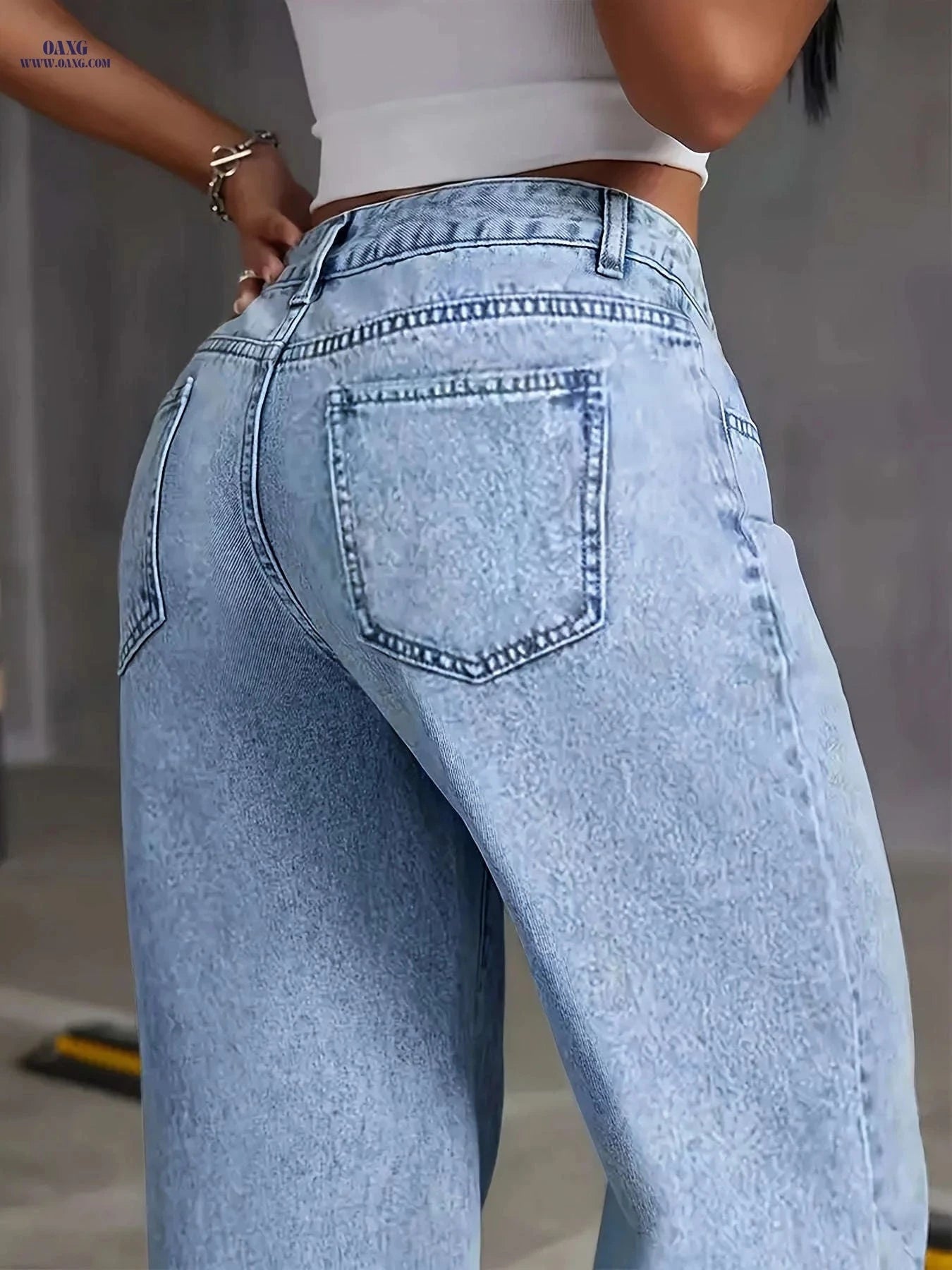 DINGDI's Women's High Waisted Wide Leg Jeans - Acid Washed Comfort Fit   OAXG Light Blue / XS