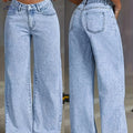 DINGDI's Women's High Waisted Wide Leg Jeans - Acid Washed Comfort Fit   OAXG Light Blue / XS