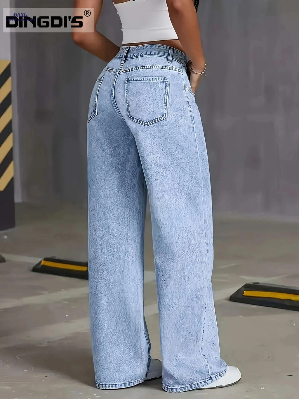 DINGDI's Women's High Waisted Wide Leg Jeans - Acid Washed Comfort Fit   OAXG Light Blue / XS