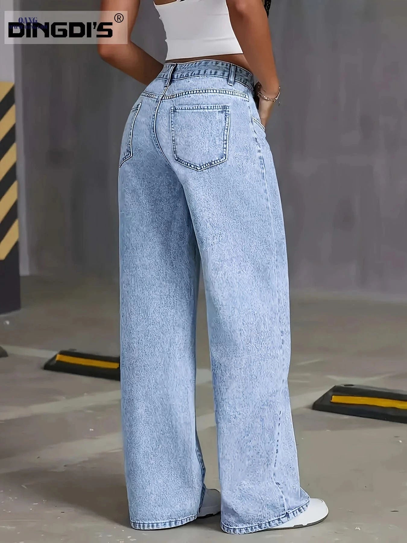 DINGDI's Women's High Waisted Wide Leg Jeans - Acid Washed Comfort Fit   OAXG Light Blue / XS