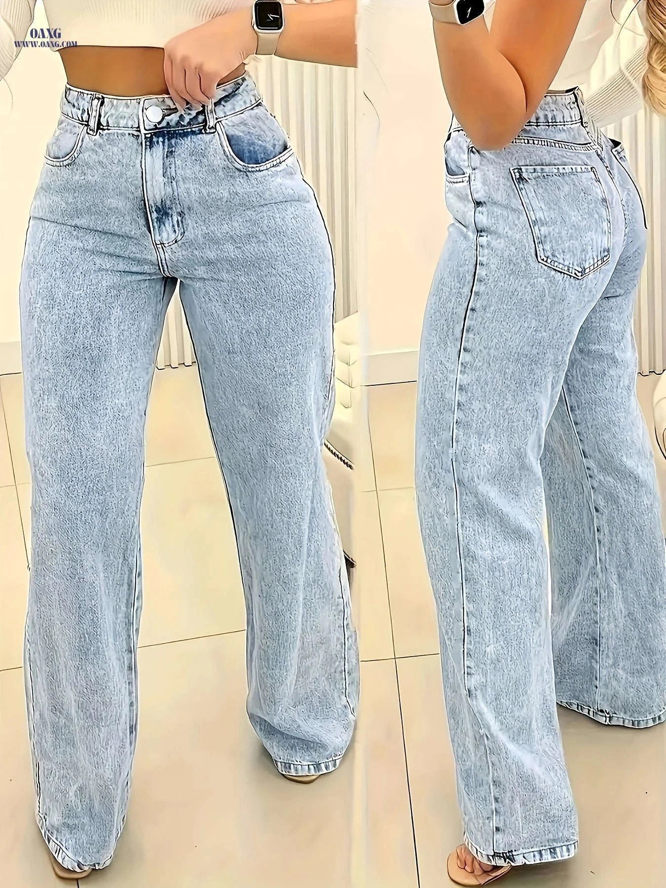 DINGDI Women's High-Stretch Slim-Fit Jeans - Snowflake Washed Denim   OAXG 