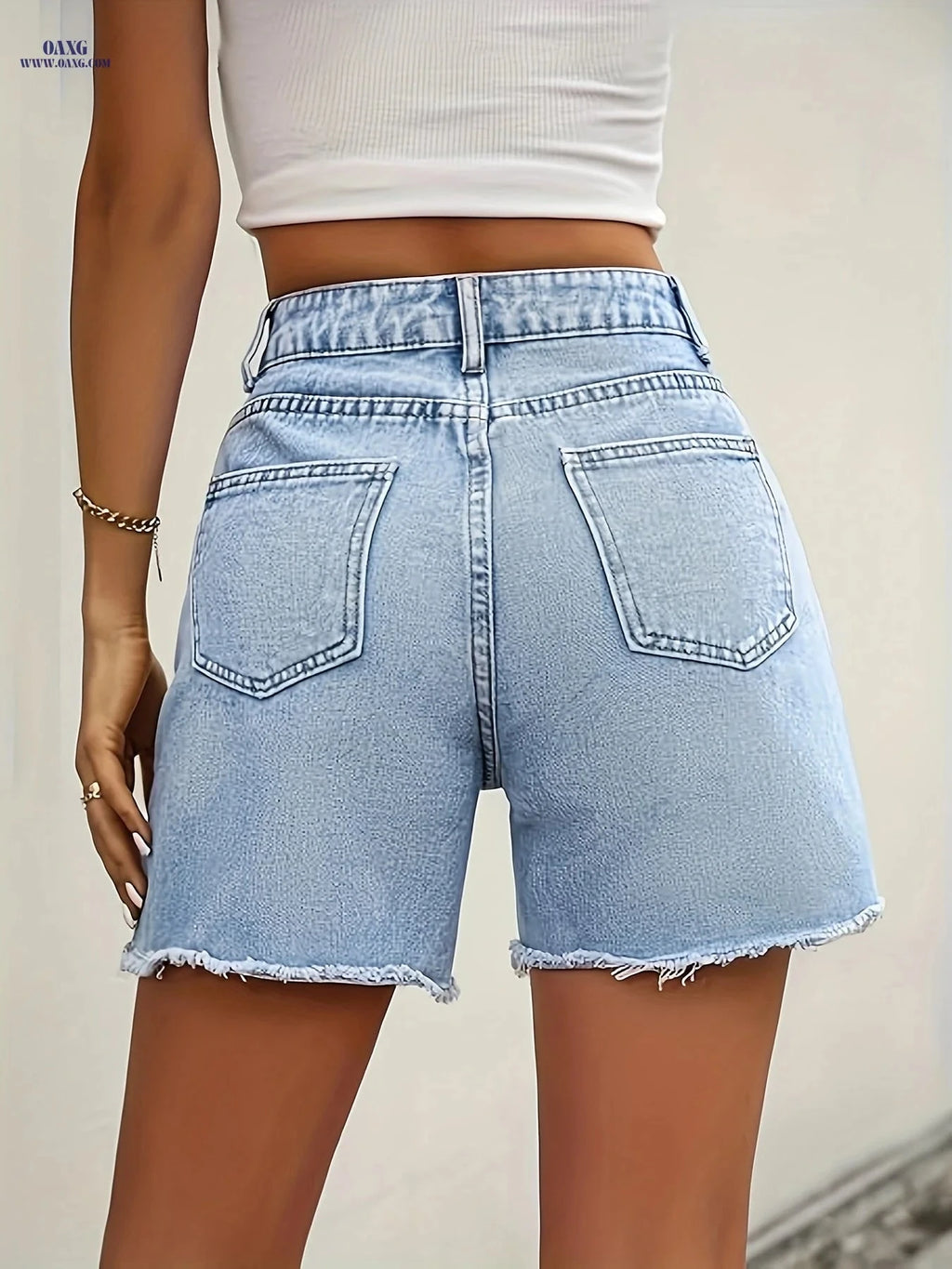 DINGDI Women's Stretch Denim Shorts - Frayed Hem Casual Fit   OAXG 