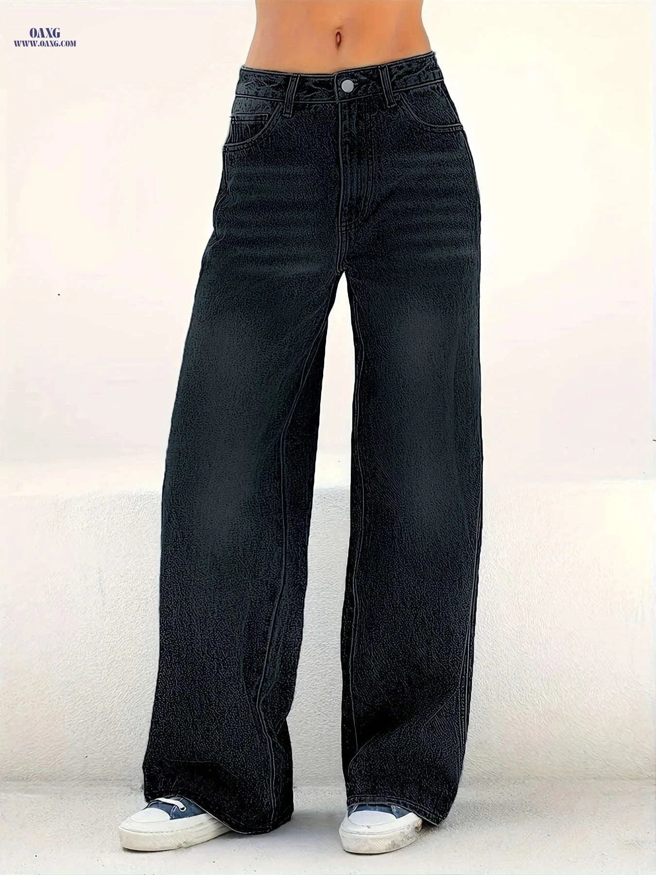 DINGDI Women's Stretchy Mid-Rise Straight-Leg Jeans - Casual Comfort   OAXG Black / S