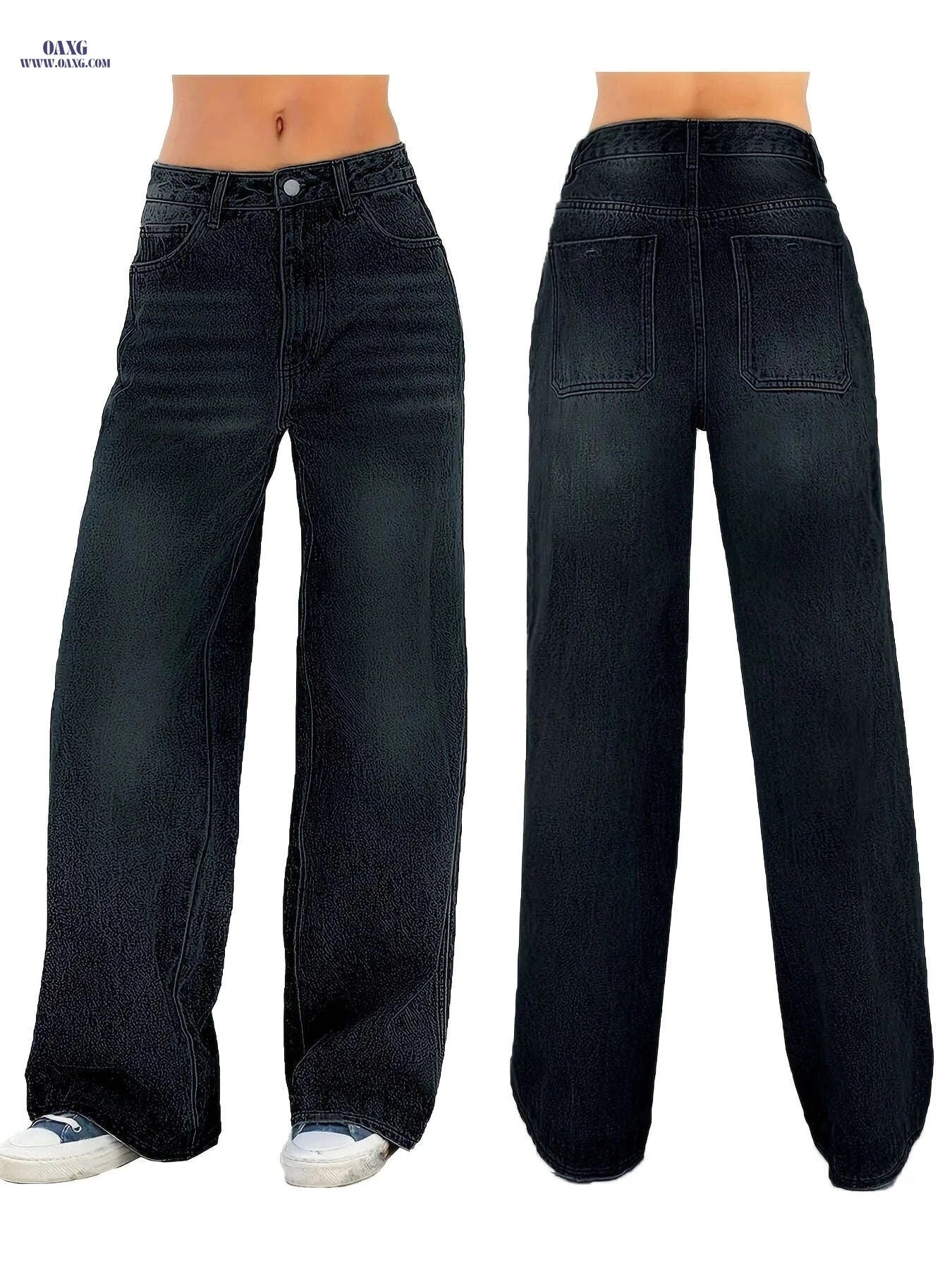 DINGDI Women's Stretchy Mid-Rise Straight-Leg Jeans - Casual Comfort   OAXG Black / S