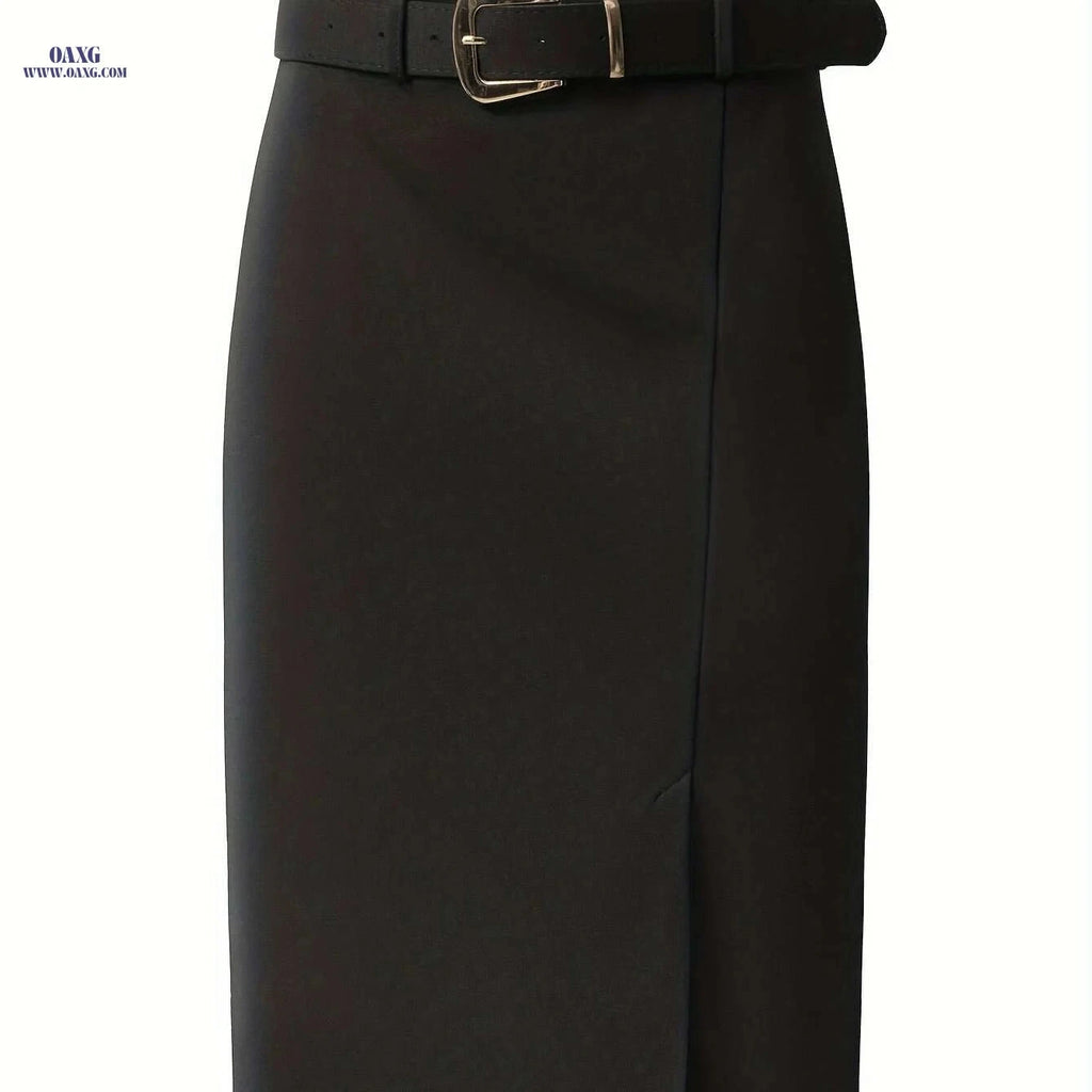 DIQIUVY Elegant Slim-Fit H-Line Skirt Suit Jacket Pants - Black   OAXG Black / S