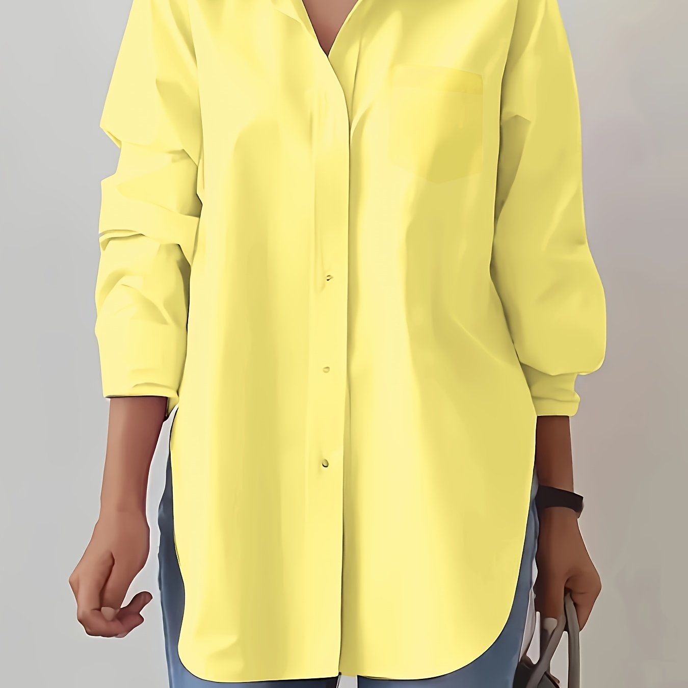 Direction Women'S Elegant Shirt Top Solid Color Lapel Long Sleeve Blouse, Bunny Direction Style   OAXG Yellow / S