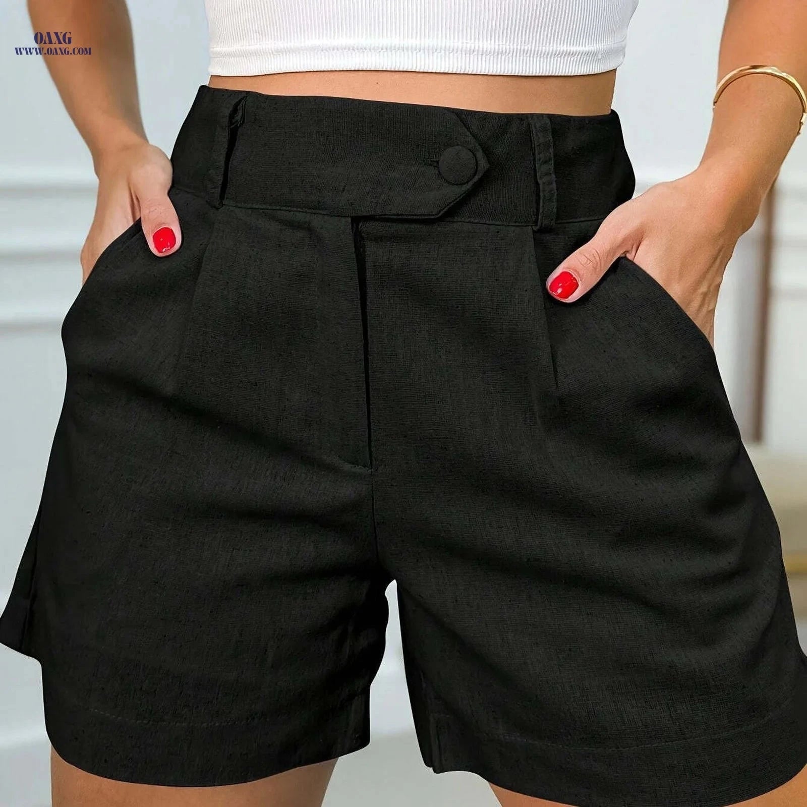 Directional High-Waisted Casual Shorts for Women - Solid Color Design   OAXG 