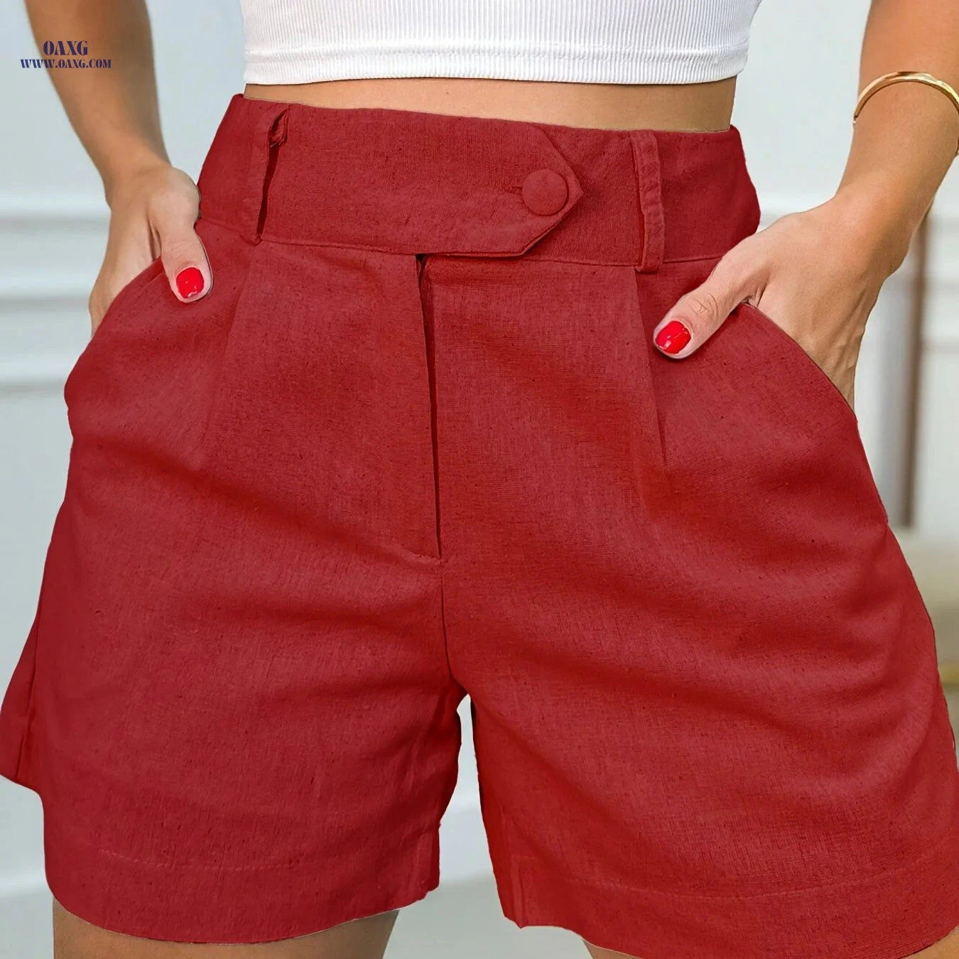 Directional High-Waisted Casual Shorts for Women - Solid Color Design   OAXG 