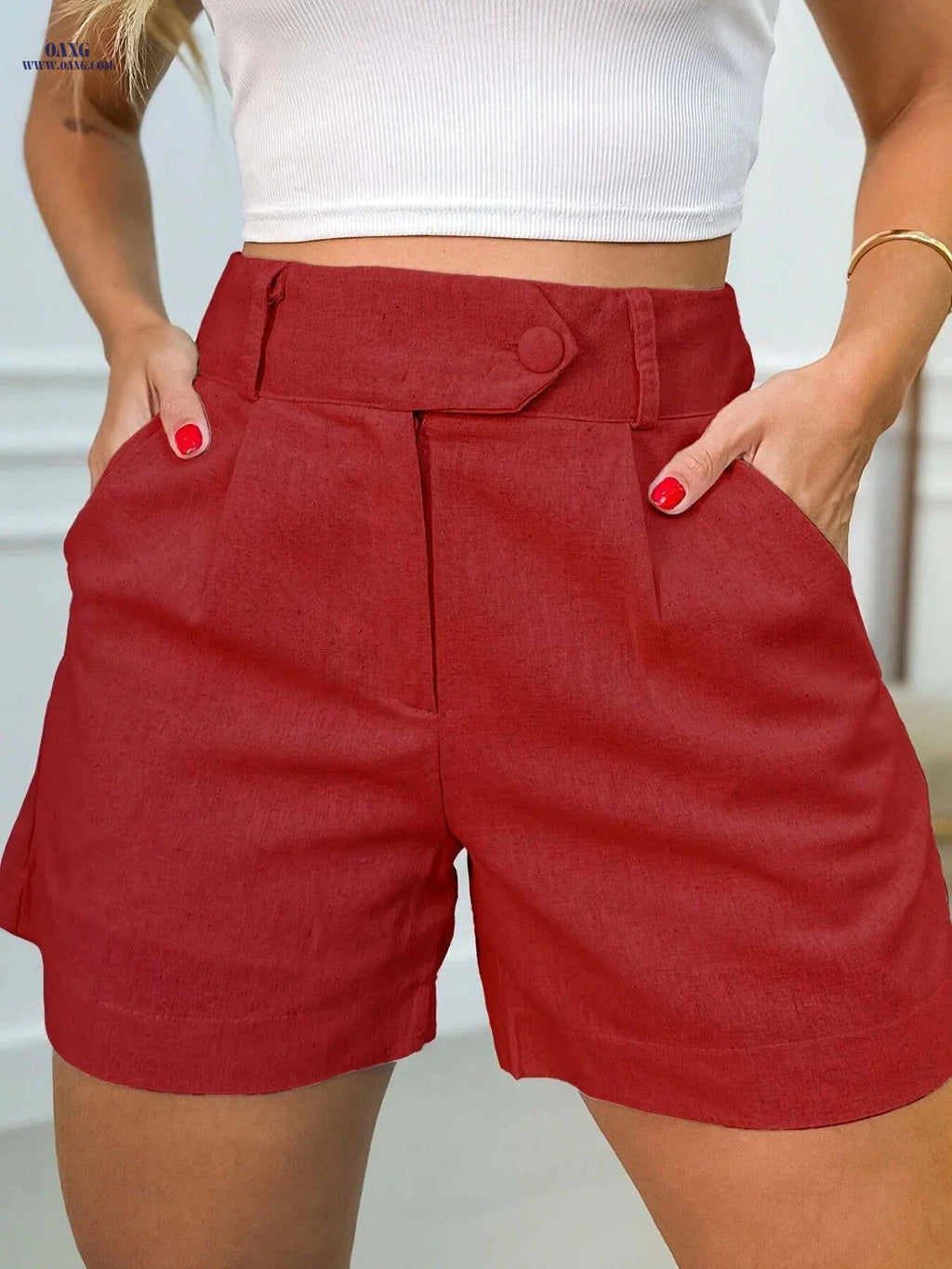 Directional High-Waisted Casual Shorts for Women - Solid Color Design   OAXG 