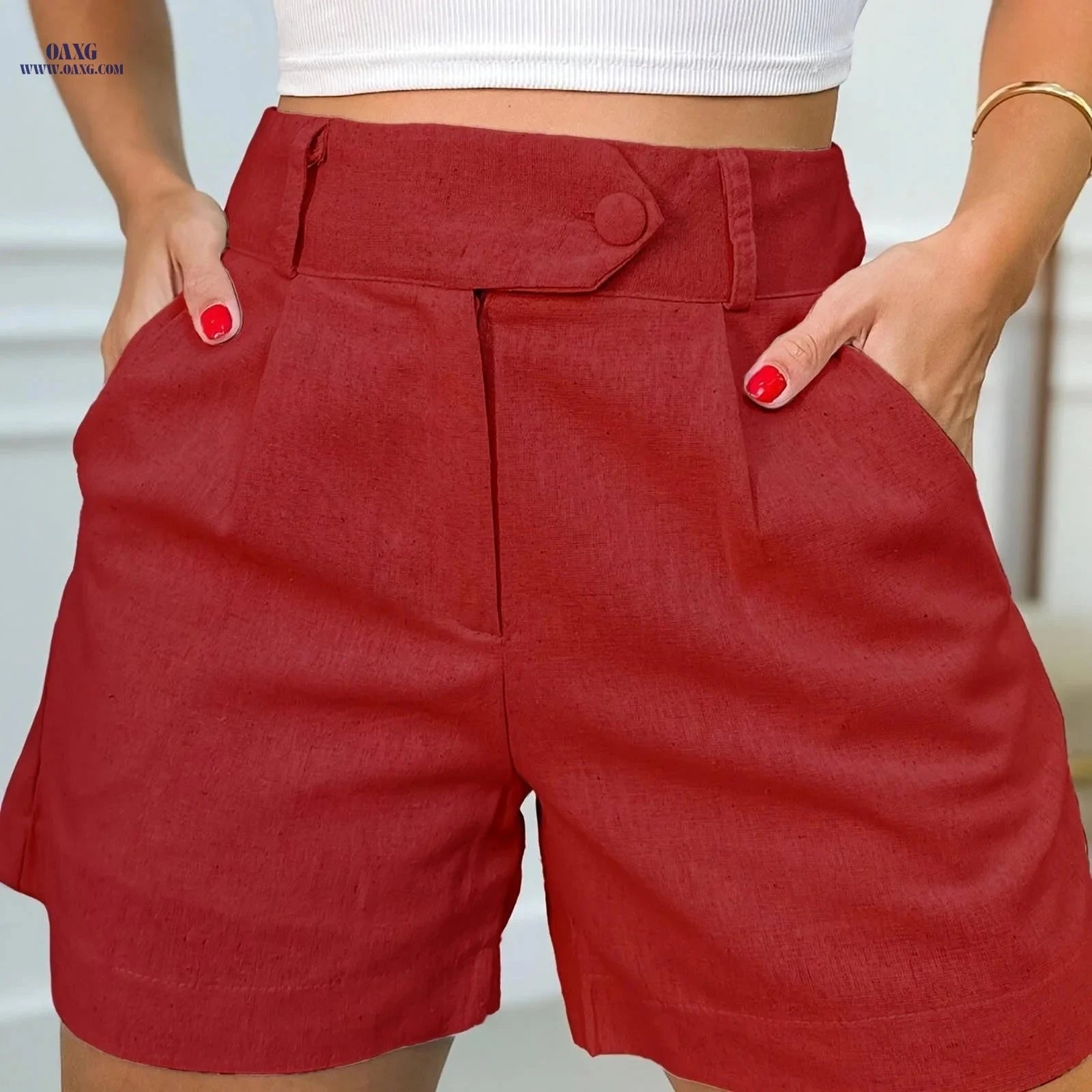 Directional High-Waisted Casual Shorts for Women - Solid Color Design   OAXG 
