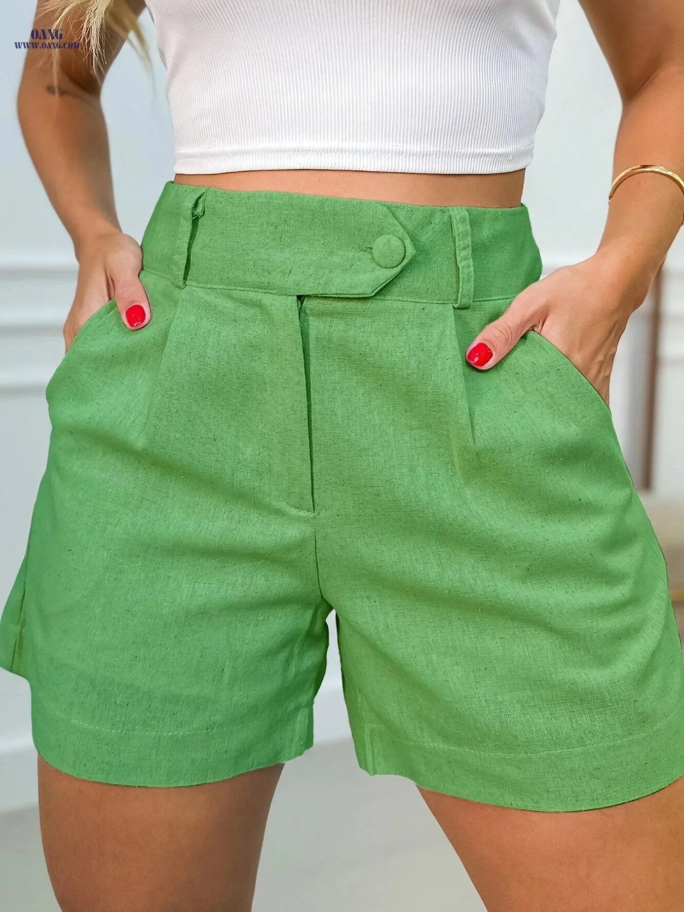 Directional High-Waisted Casual Shorts for Women - Solid Color Design   OAXG 