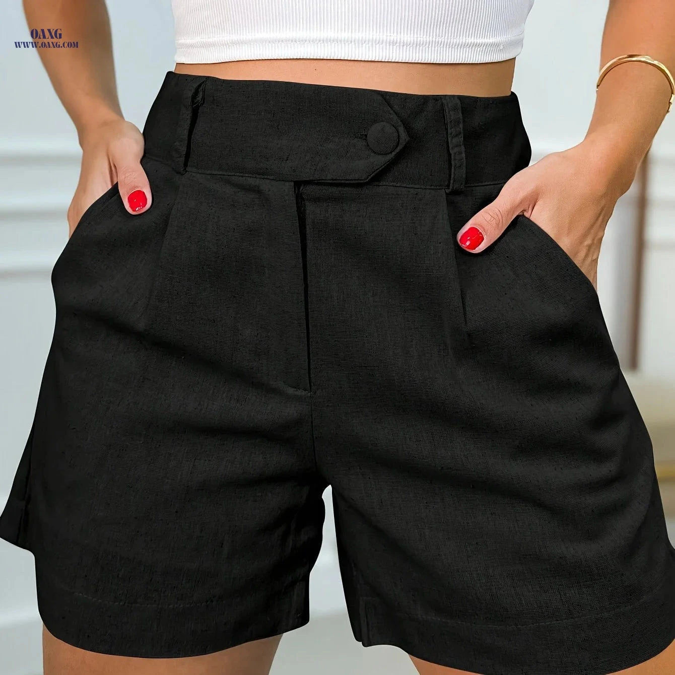 Directional High-Waisted Casual Shorts for Women - Solid Color Design   OAXG 