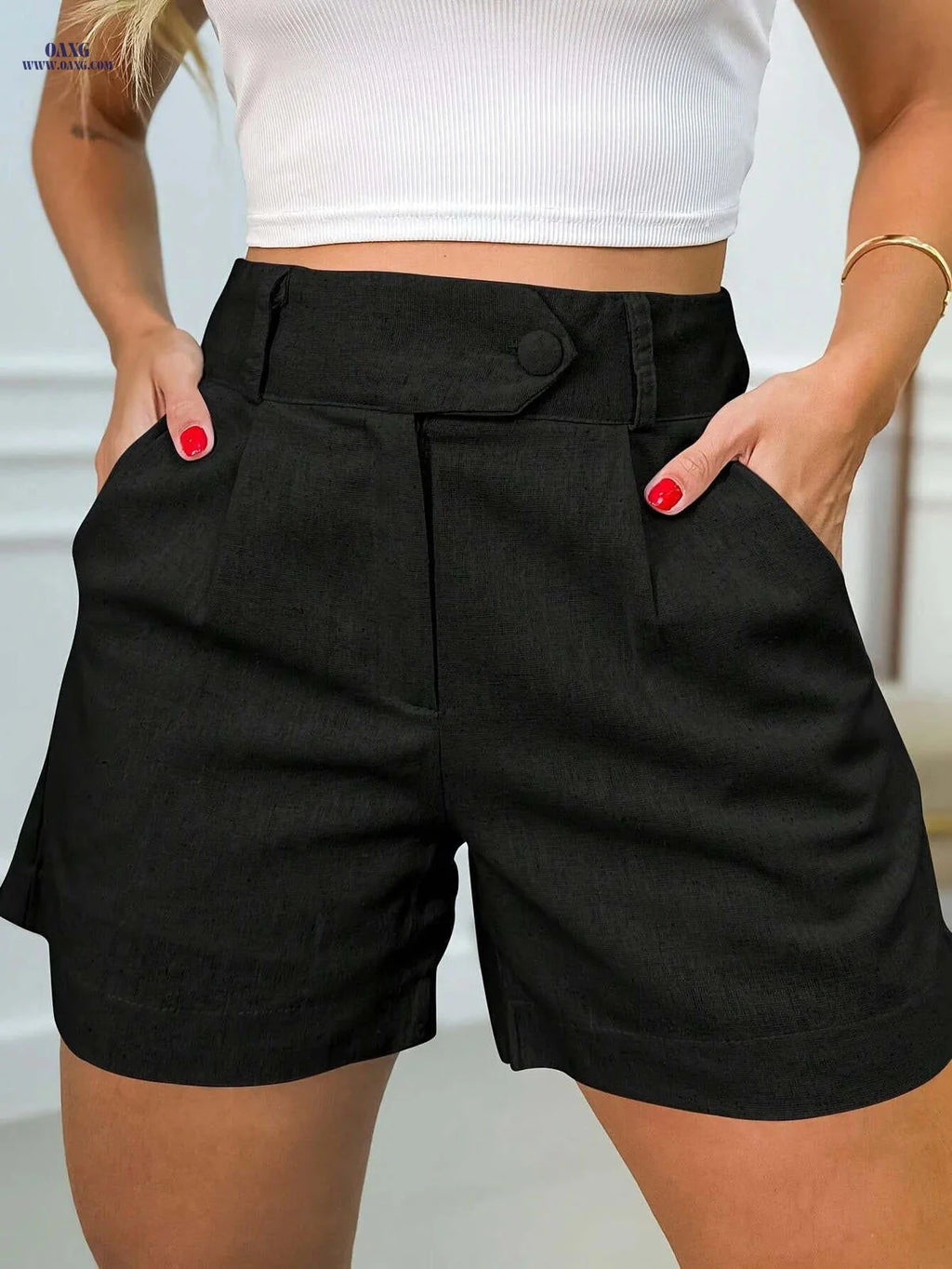 Directional High-Waisted Casual Shorts for Women - Solid Color Design   OAXG 