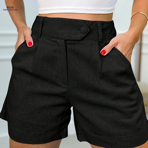Directional High-Waisted Casual Shorts for Women - Solid Color Design   OAXG 