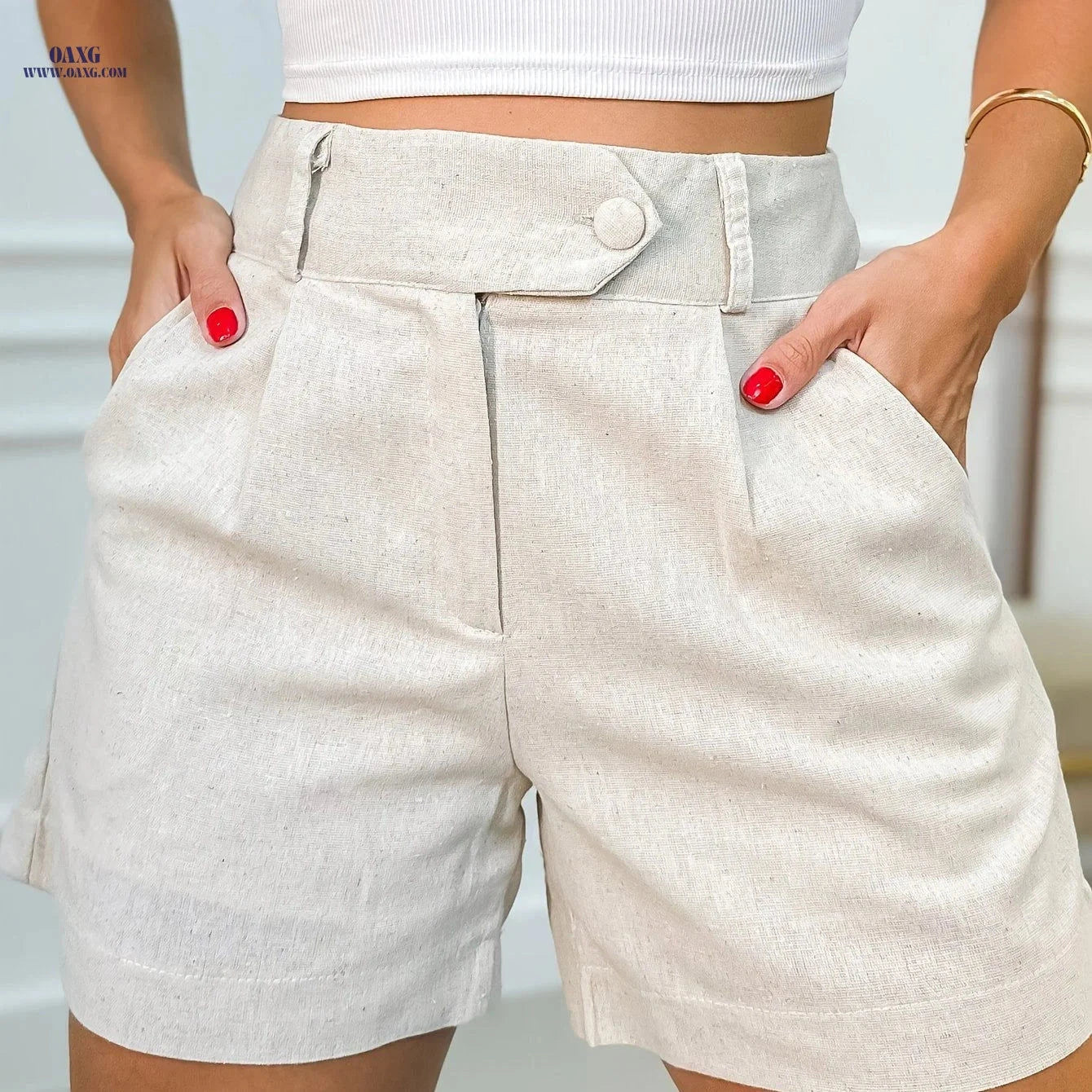 Directional High-Waisted Casual Shorts for Women - Solid Color Design   OAXG 