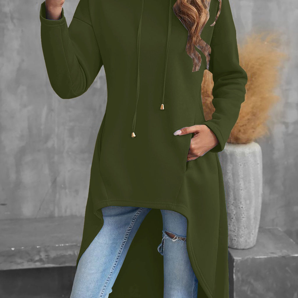 Directional Pocket Long Sleeve Mid-Length Hooded Sweatshirt   OAXG 