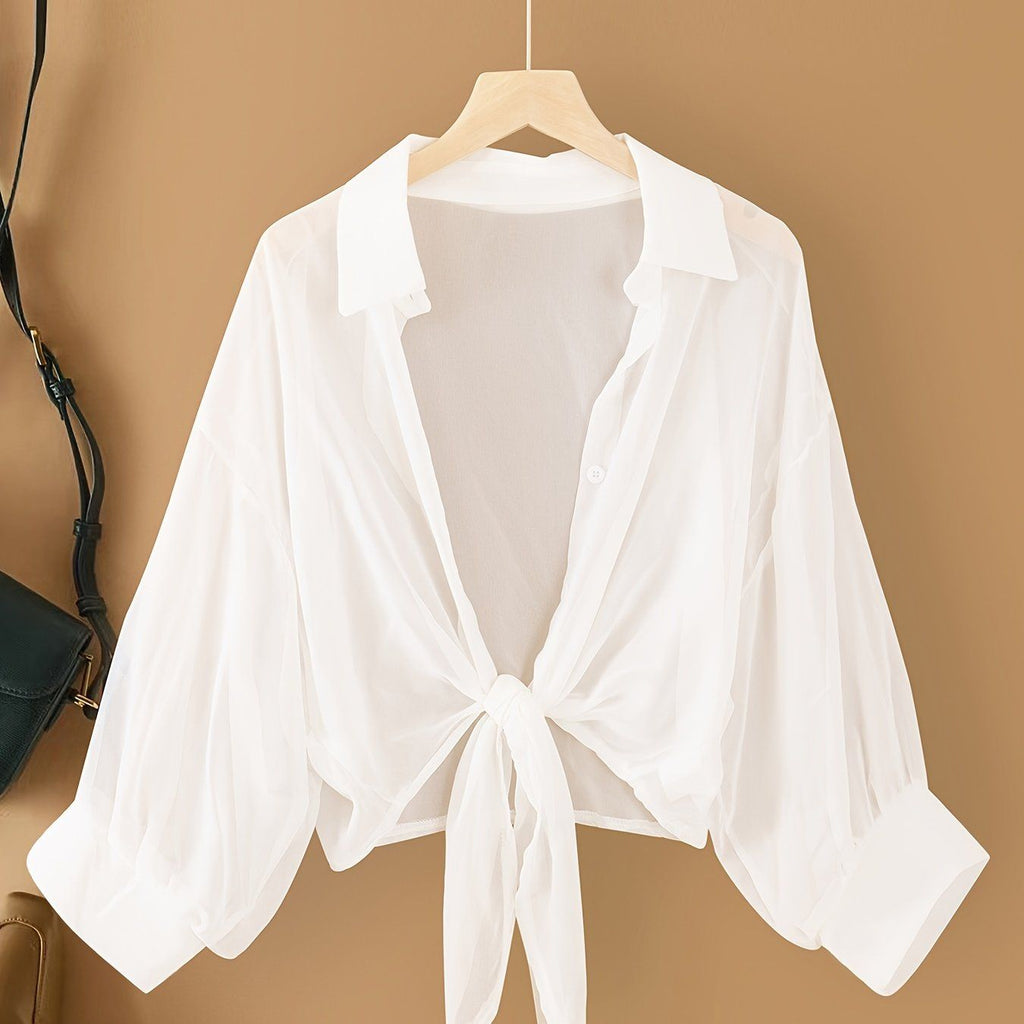 Directional - Short Stylish Chiffon Cardigan for Women, a Trendy Shirt That Serves As a Cover-Up   OAXG White / S