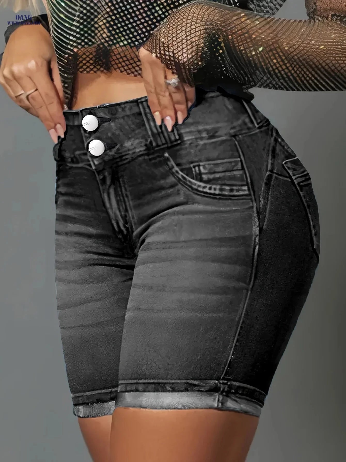 DK3120 Sexy Mid Waist Denim Shorts - High Stretch Skinny Fit   OAXG 
