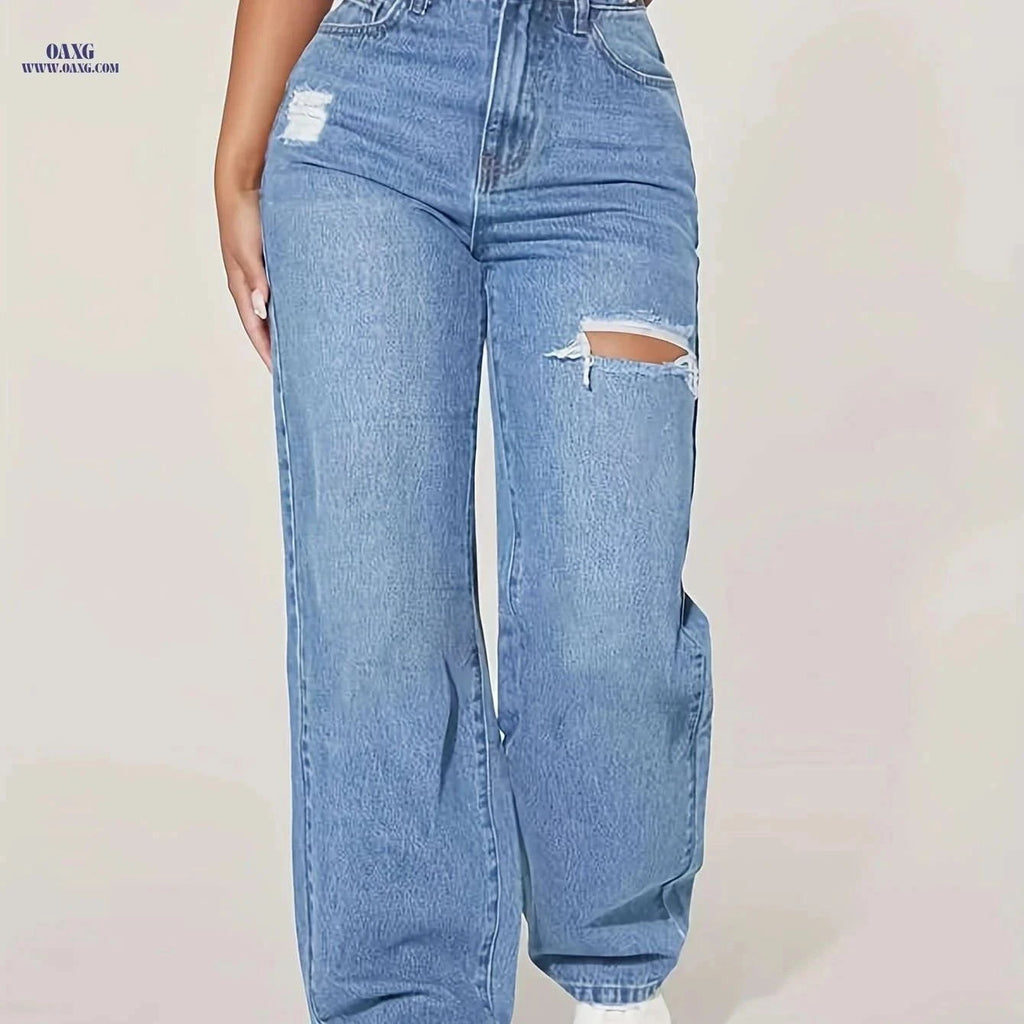DK68031 Fashionable Wide Leg Pants - Casual High Waist Style   OAXG Peacock Blue / XS