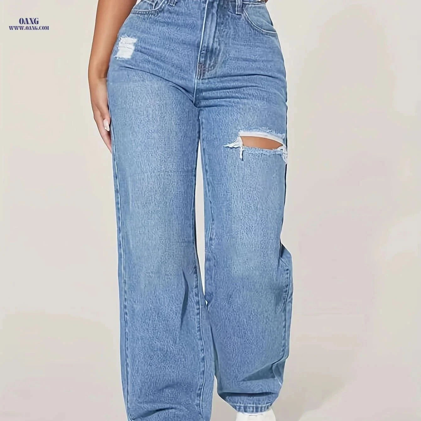 DK68031 Fashionable Wide Leg Pants - Casual High Waist Style   OAXG Peacock Blue / XS