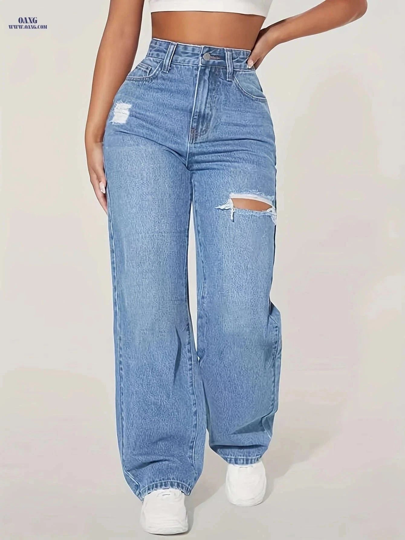 DK68031 Fashionable Wide Leg Pants - Casual High Waist Style   OAXG Peacock Blue / XS
