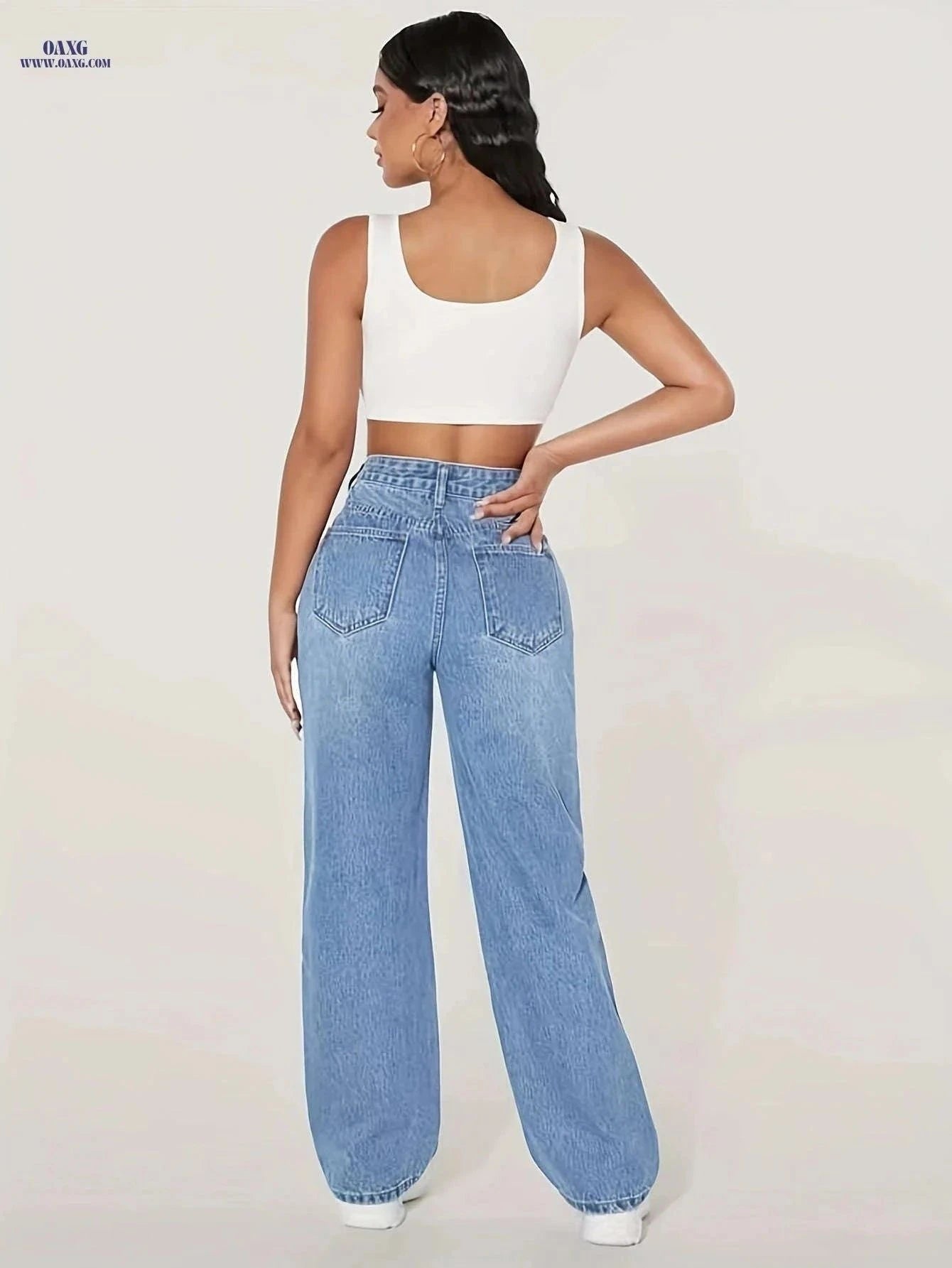 DK68031 Fashionable Wide Leg Pants - Casual High Waist Style   OAXG Peacock Blue / XS