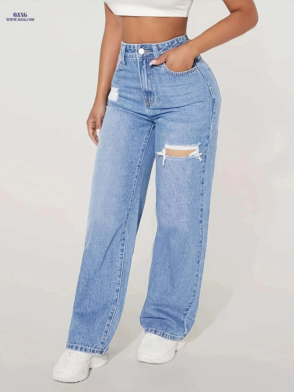 DK68031 Fashionable Wide Leg Pants - Casual High Waist Style   OAXG Peacock Blue / XS
