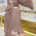DRIFT INTO GARDEN Long Robe - Stylish Wrinkled Design, Ruffle Sleeves   OAXG Rose Brown / S