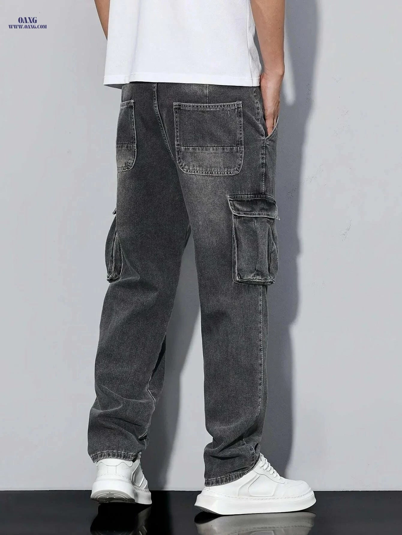 Durable Men's Cargo Jeans - Loose Fit, Heavy-Duty Utility Pants   OAXG 
