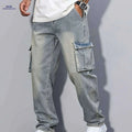 Durable Men's Cargo Jeans - Loose Fit, Heavy-Duty Utility Pants   OAXG Sea Blue / XS