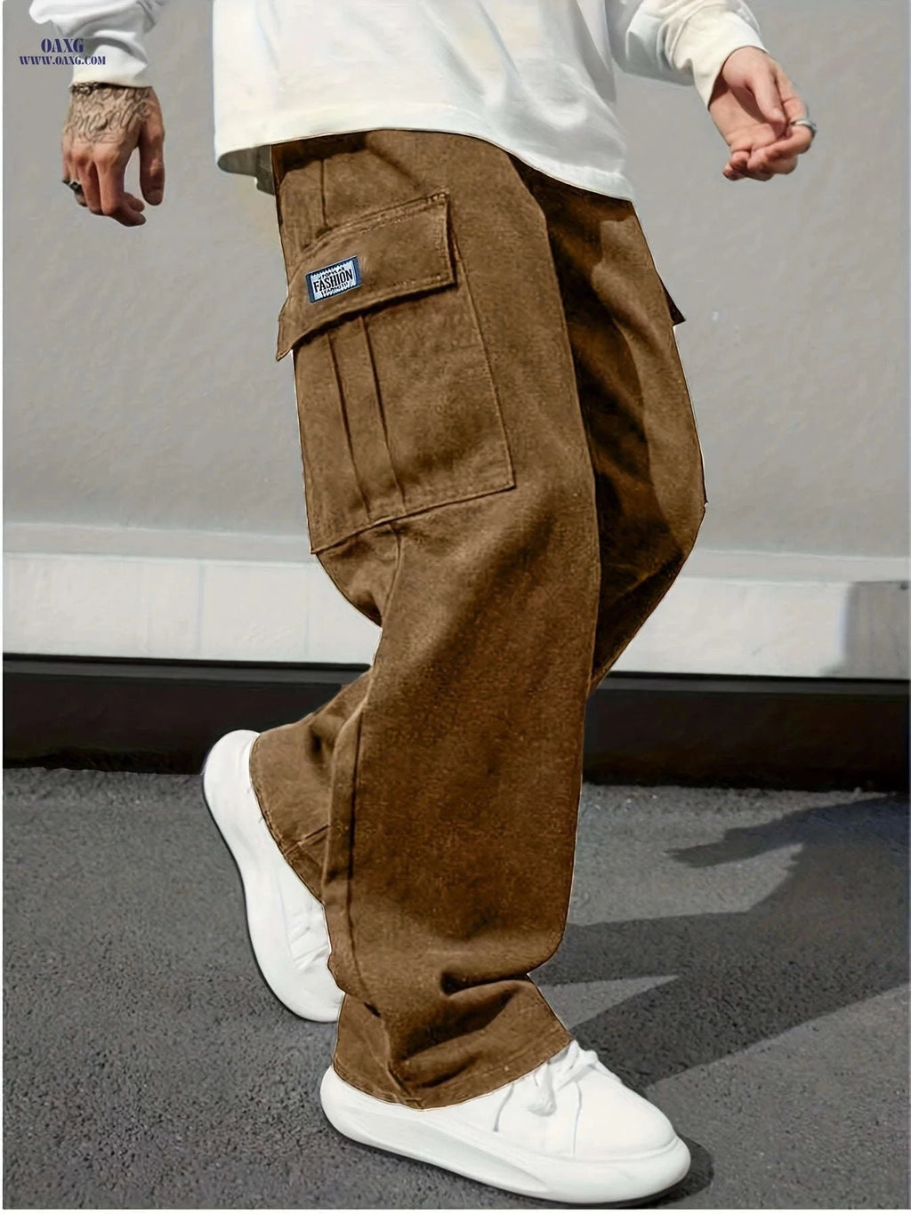 Durable Men's Cargo Pants - Multi-Pocket Straight Leg Casual Trousers   OAXG 