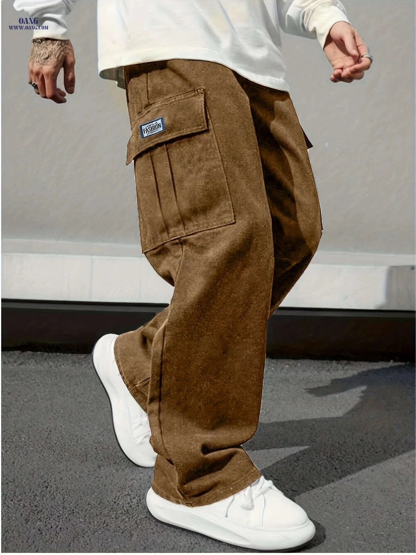 Durable Men's Cargo Pants - Multi-Pocket Straight Leg Casual Trousers   OAXG 