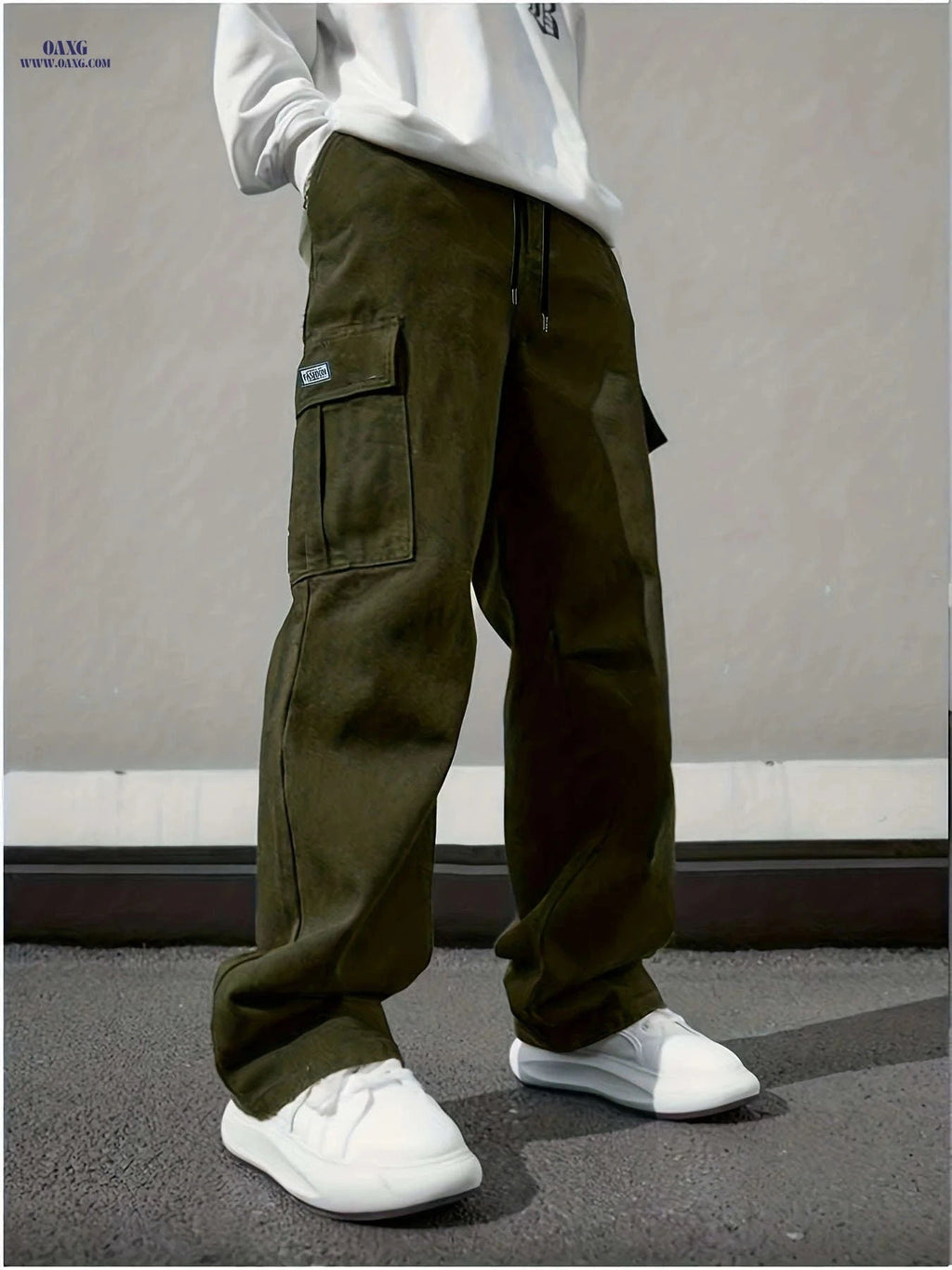 Durable Men's Cargo Pants - Multi-Pocket Straight Leg Casual Trousers   OAXG 