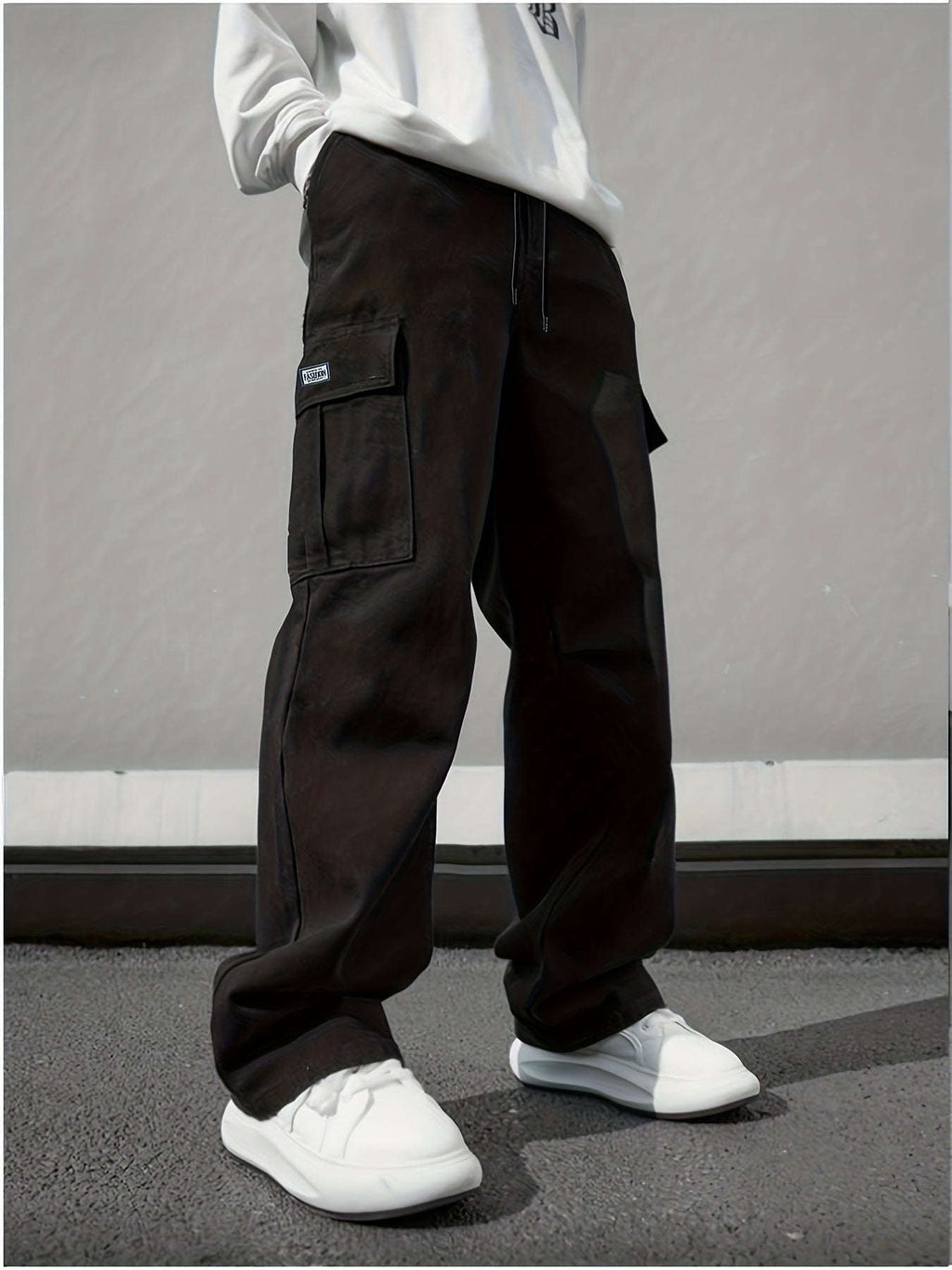 Durable Men's Cargo Pants - Multi-Pocket Straight Leg Casual Trousers   OAXG Black / FR S