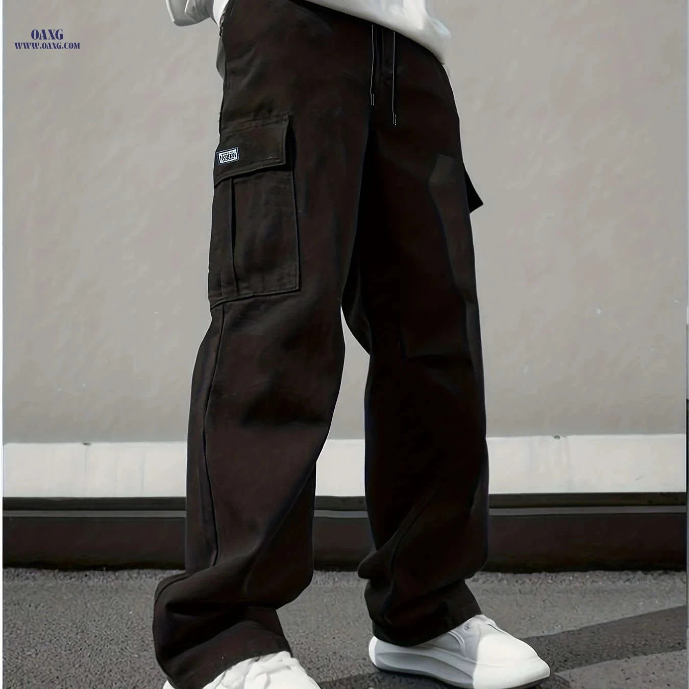 Durable Men's Cargo Pants - Multi-Pocket Straight Leg Casual Trousers   OAXG Black / FR S