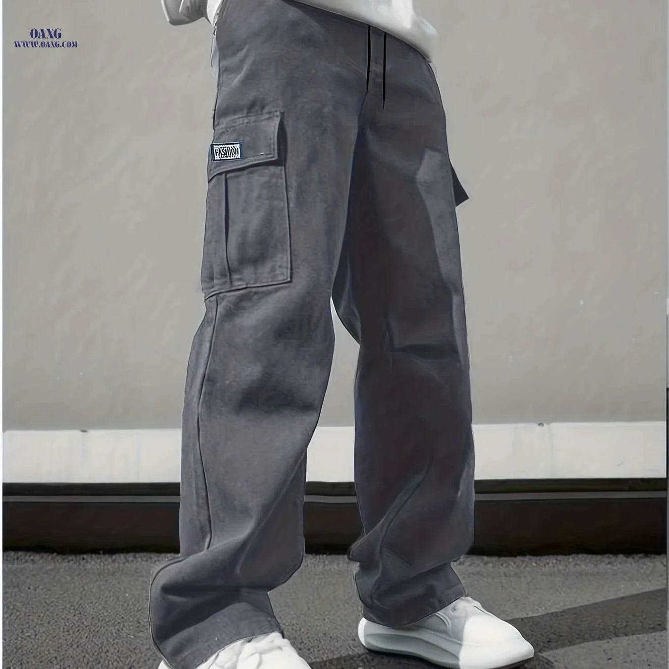 Durable Men's Cargo Pants - Multi-Pocket Straight Leg Casual Trousers   OAXG Black / FR S